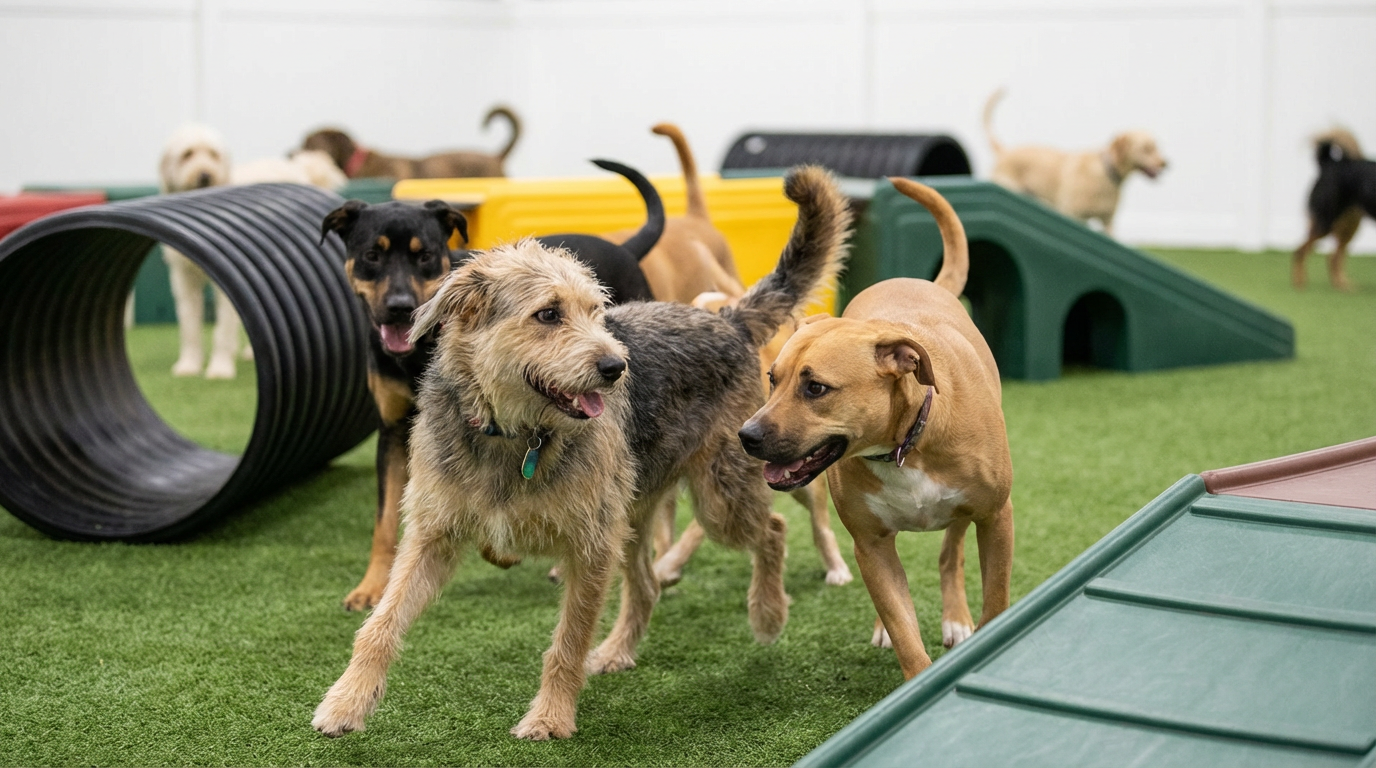 Dogs at a boarding facility in Dubai